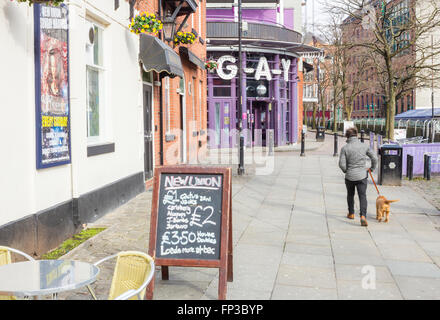 Canal street, the centre of Manchester`s Gay Village. Manchester, England, UK Stock Photo